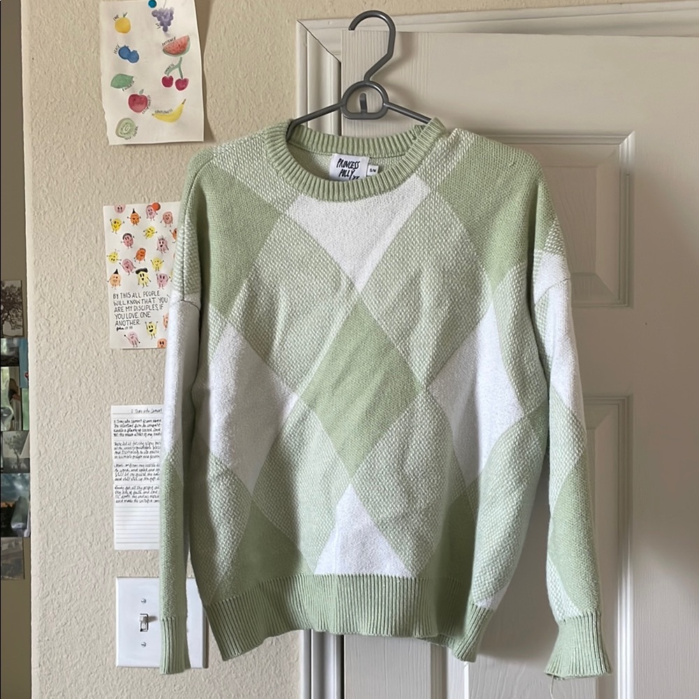 Green and White Argyle Sweater